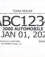Texas Temporary License Plate (Paper Tag)